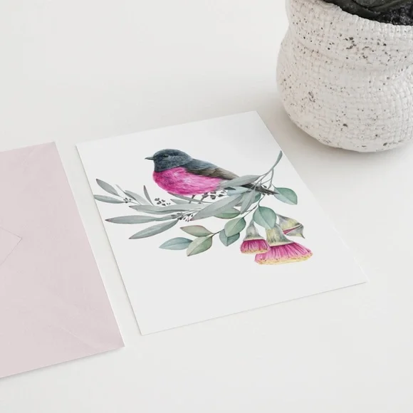 Pink Robin Bird Wall Art Watercolor Illustration Print Poster Card Unframed - Picture 6 of 7